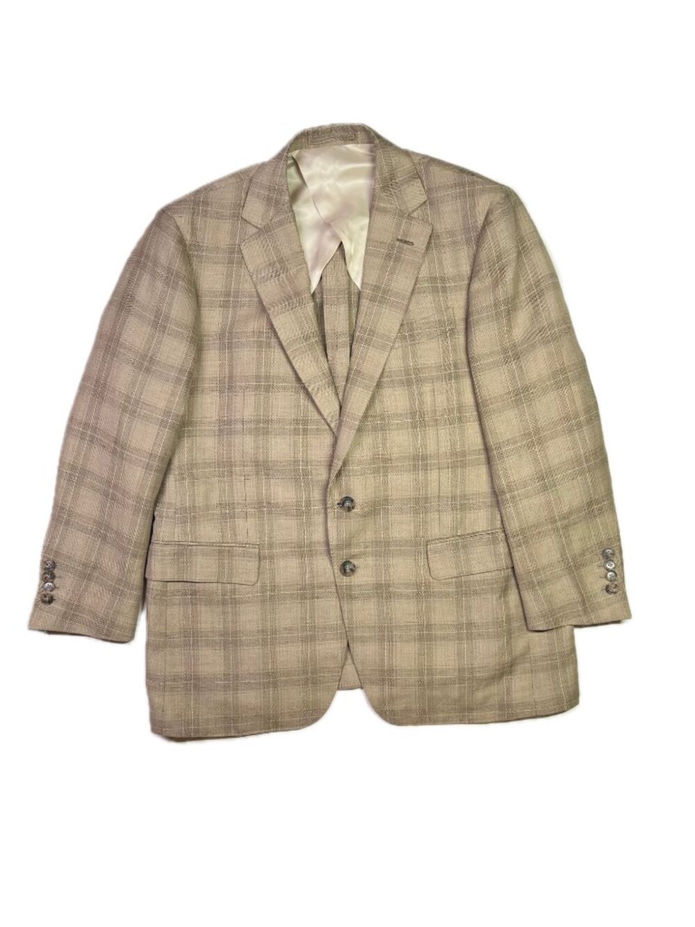 Dormeuil Men's Plaid Wool Linen Blazer Jacket Tan 40 Short?